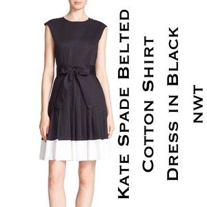 Kate Spade Belted Cotton Shirt Dress in Black NWT